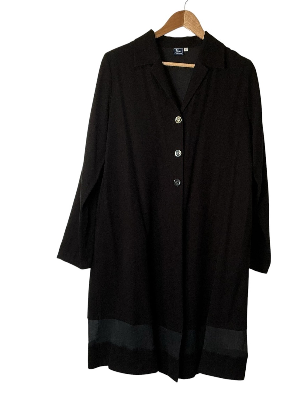 Miss Etam Positie Black Sheer Band Long Duster Coat Jacket Size M Button Front - Picture 3 of 11